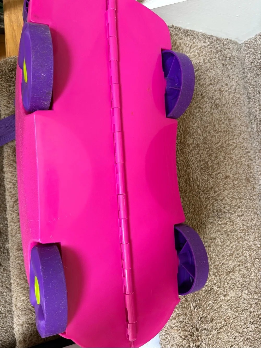 Ride'n Roll Pink Kids Ride-On Suitcase with- Purple Straps Accents